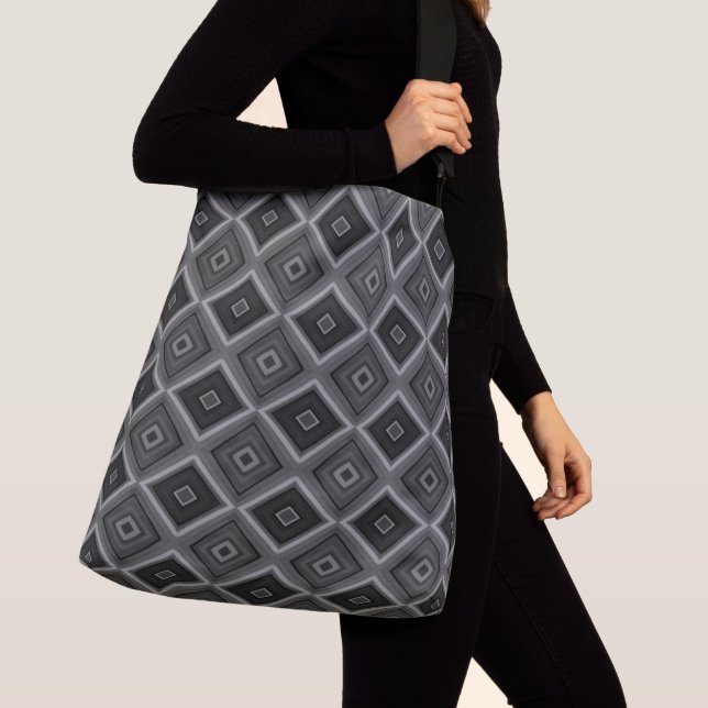 Black White Gray Diamond Geometric  Crossbody Bag (Close Up)
