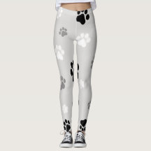 Black, White & Gray Dog Paw Printed Leggings