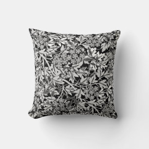 Black White & Gray Elegant Floral Pattern Throw Pillow