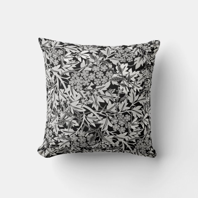Black White & Gray Elegant Floral Pattern Throw Pillow (Front)