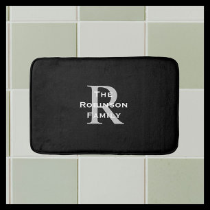 Black White Gray Family Name Classic Monogrammed Bath Mat