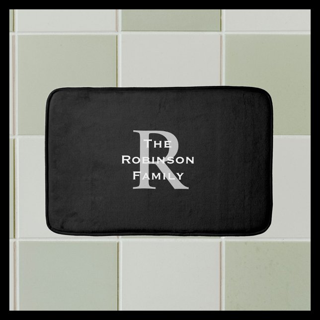 Black White Gray Family Name Classic Monogrammed  Bath Mat (Creator Uploaded)