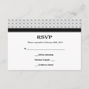 Black White Gray Fleur de Lis Wedding RSVP Cards