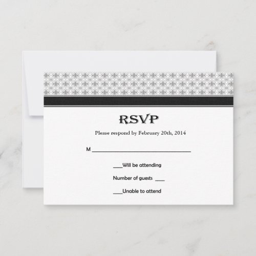Black White Gray Fleur de Lis Wedding RSVP Cards