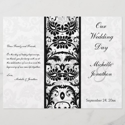 Black White Gray Floral Damask Wedding Program