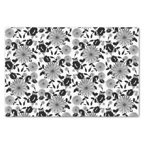 Black White  Gray Floral Design Tissue Paper