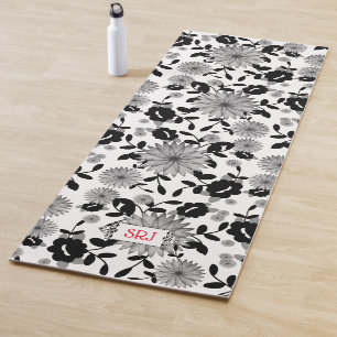 Black White Gray Florals 2-sided Design monogram Y Yoga Mat