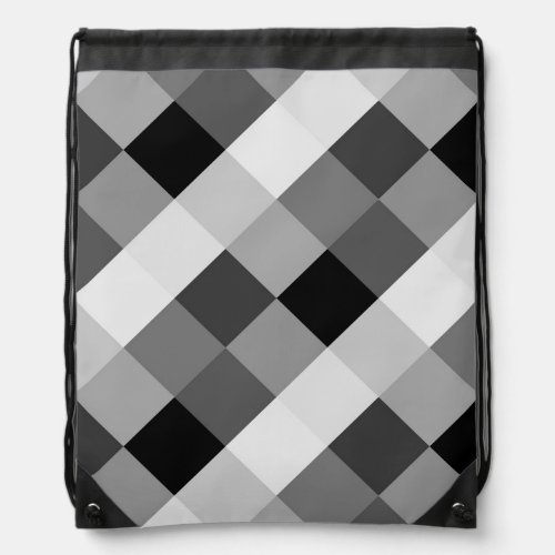 Black White Gray Geometric Checker Board Design Drawstring Bag