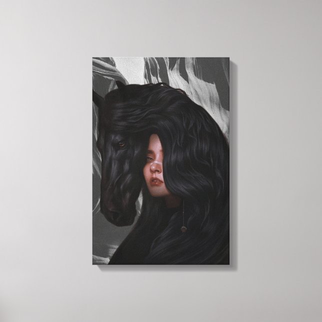 black white gray  girl art canvas print (Front)