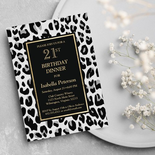 Black white gray gold cheetah print Birthday Party Invitation