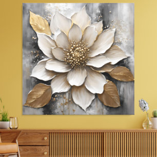 Black White Gray Gold Flower Print