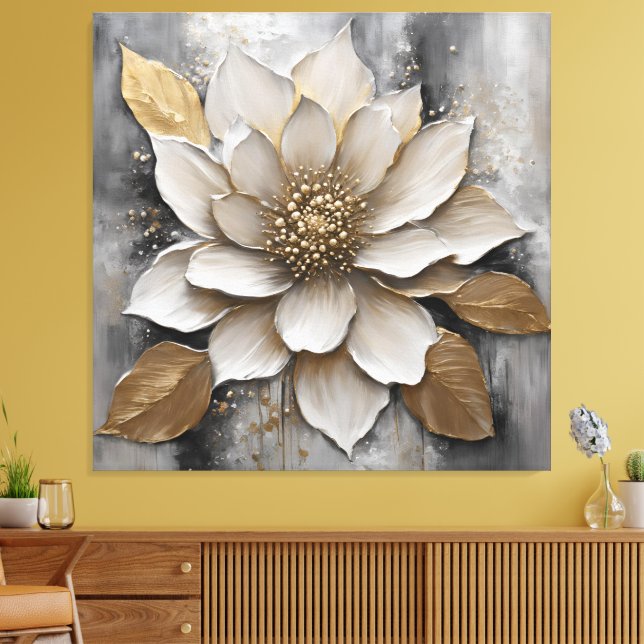 Black White Gray Gold Flower Print (Insitu(LivingRoom))