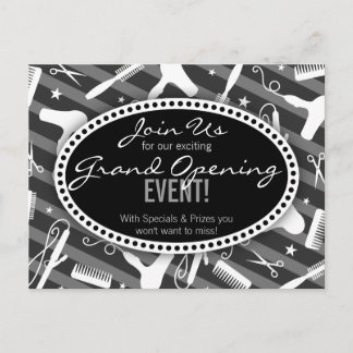 Black White & Gray Hair Salon Grand Opening Invitation Postcard