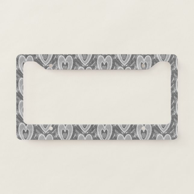 Black White Gray Heart Customized and Personalized License Plate Frame (Front)