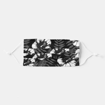 Black White Gray Hibiscus Flower Face Mask by styleuniversal at Zazzle