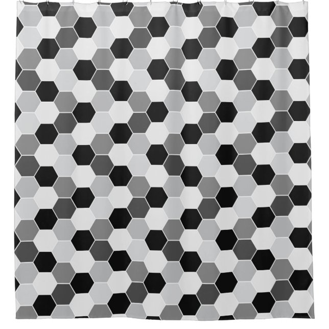 Black White Gray Honeycomb Pattern Shower Curtain (Front)