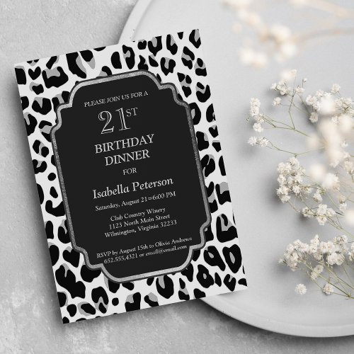 Black white gray jaguar animal print Birthday Invitation