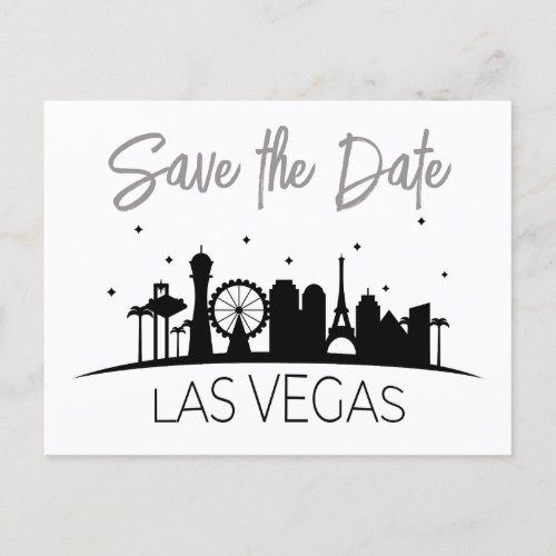 Black White Gray Las Vegas Wedding Save The Date Announcement Postcard