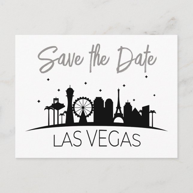 Black White Gray Las Vegas Wedding Save The Date Announcement Postcard (Front)