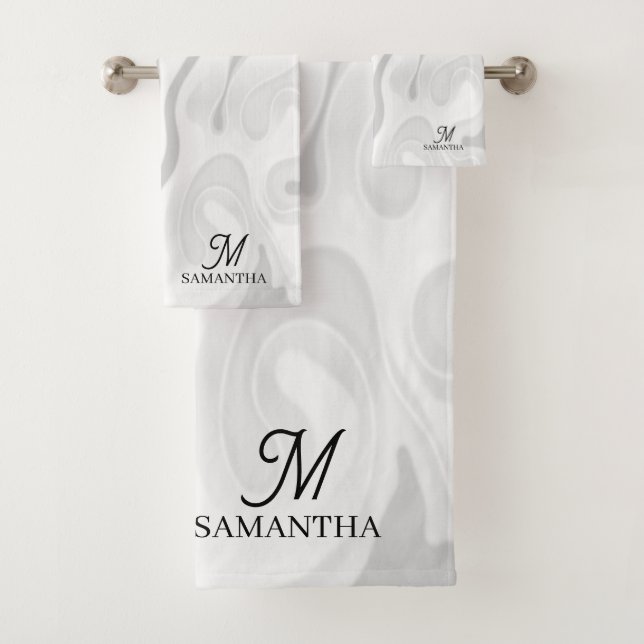 Black, White Gray Marble Effect Minimal Bath Towel Set (Insitu)