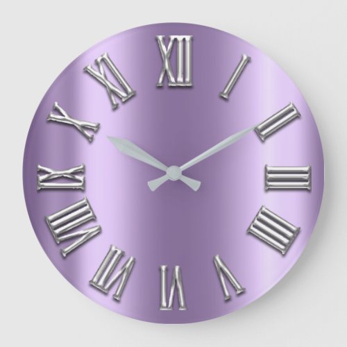 Black White Gray Metal Purple Silver Roman Number Large Clock