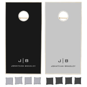 Black White Gray Modern Minimalist Monogram Cornhole Set