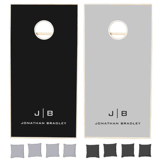Black White Gray Modern Minimalist Monogram Cornhole Set (Set)