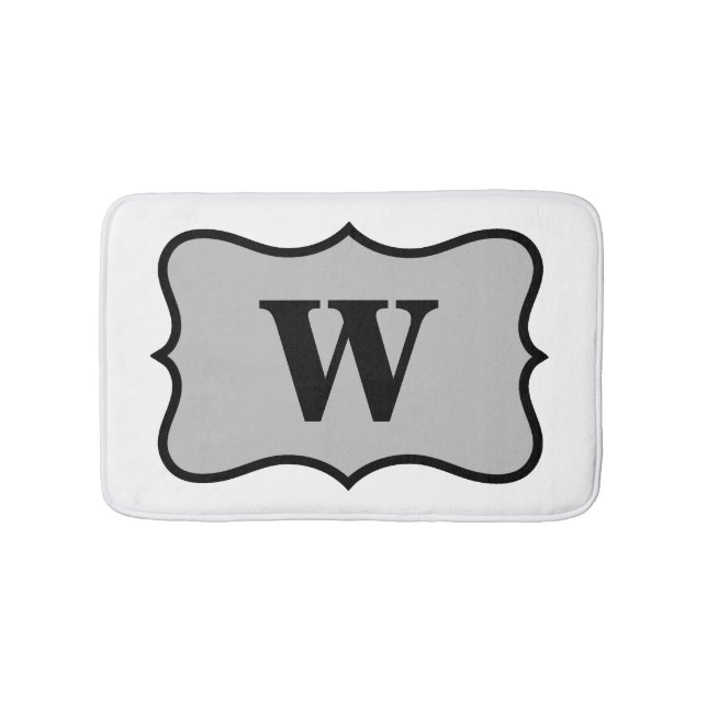 Black White Gray Monogram Initial Home Decorative Bath Mat (Front)