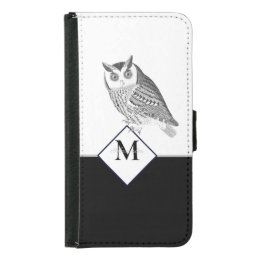 Black White Gray Owl Monogram Name Samsung Galaxy S5 Wallet Case