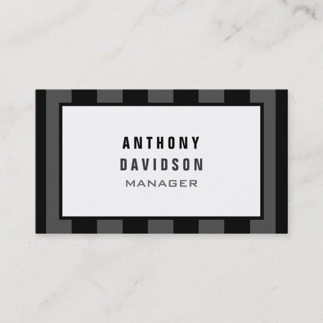Black White Gray Pattern Striped Business Card (Front)
