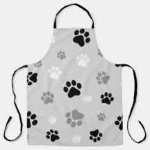 Black, white & gray paw printed unisex apron