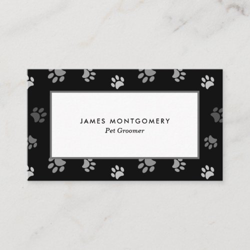 Black White Gray Paw Prints Personalized Business Card