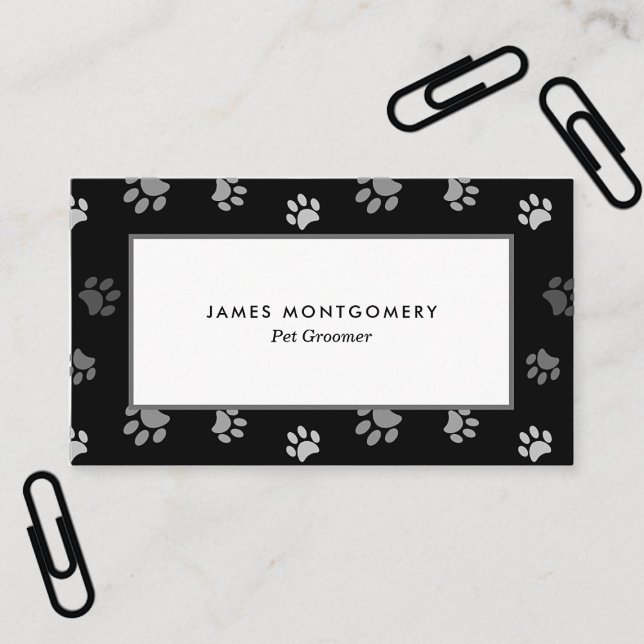 Black White Gray Paw Prints Personalized Business Card (Black White Gray Paw Prints Personalized Business Card)