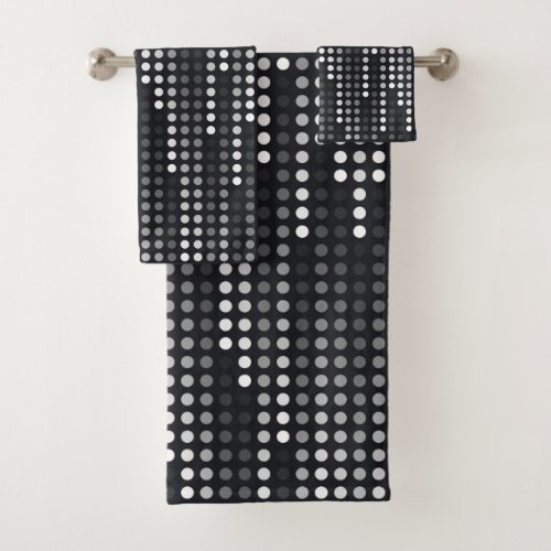 Black White Gray polka dots matrix Bath Towel Set
