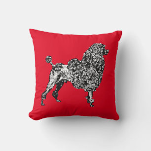 Black White Gray Poodle Red Crimson Throw Pillow