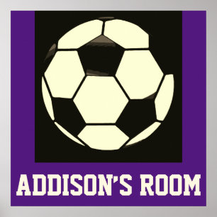 Black White Gray Purple Soccer Ball Custom Name Poster