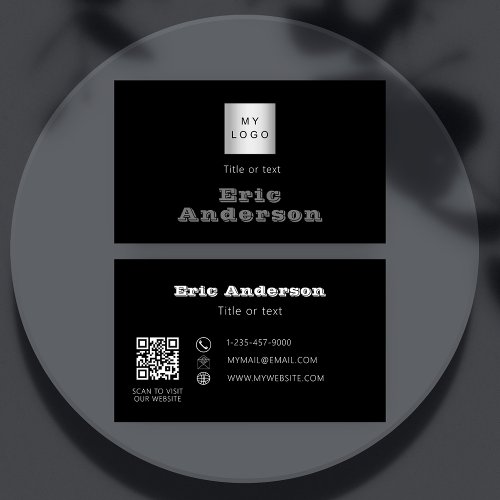 Black white gray QR code logo Business Card