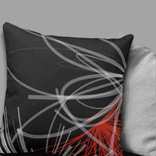 Black White Gray & Red Abstract Design Throw Pillow