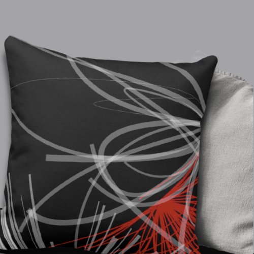 Black White Gray  Red Abstract Design Throw Pillow