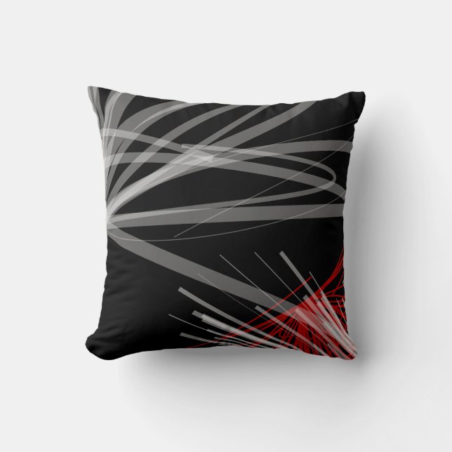 Black White Gray & Red Abstract Ribbons Throw Pillow (Front)