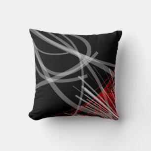 Black White Gray & Red Artistic Abstract Throw Pillow
