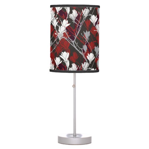 Black White Gray  Red Floral Design Table Lamp
