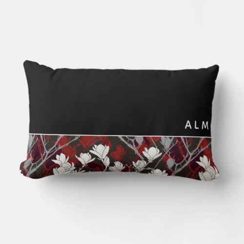 Black White Gray  Red Floral  Monogram Lumbar Pillow