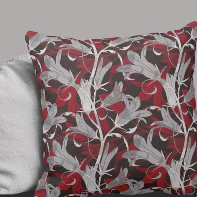 Black White Gray & Red Lily Flowers Throw Pillow (Creator Uploaded)