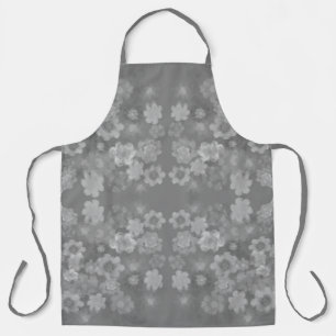 Black White Gray Retro Floral Watercolor Pattern Apron
