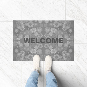Black White Gray Retro Floral Watercolor Pattern  Doormat