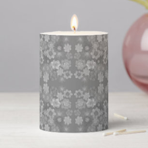 Black White Gray Retro Floral Watercolor Pattern Pillar Candle