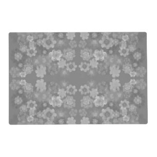 Black White Gray Retro Floral Watercolor Pattern Placemat