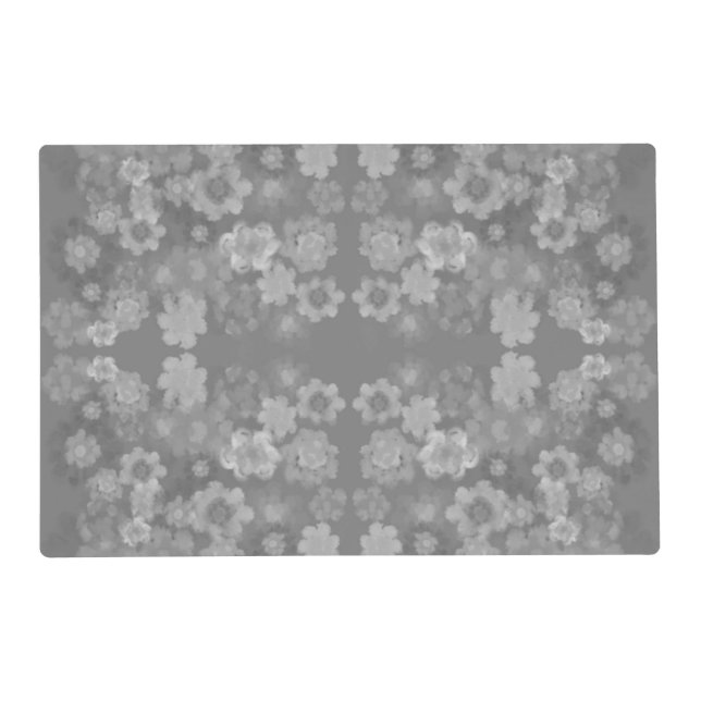 Black White Gray Retro Floral Watercolor Pattern  Placemat (Front)