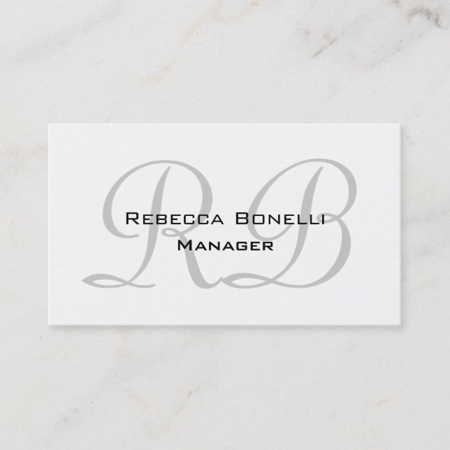Black White Gray Script Monogram Business Card (Front)